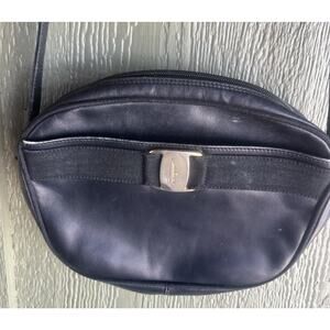 Salvatore Ferragamo Vintage Black Leather Crossbody Vara Bow Bag